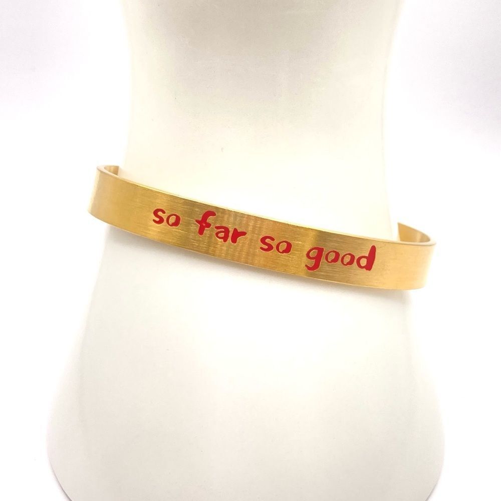 Minimalist gold so far so good cuff bracelet